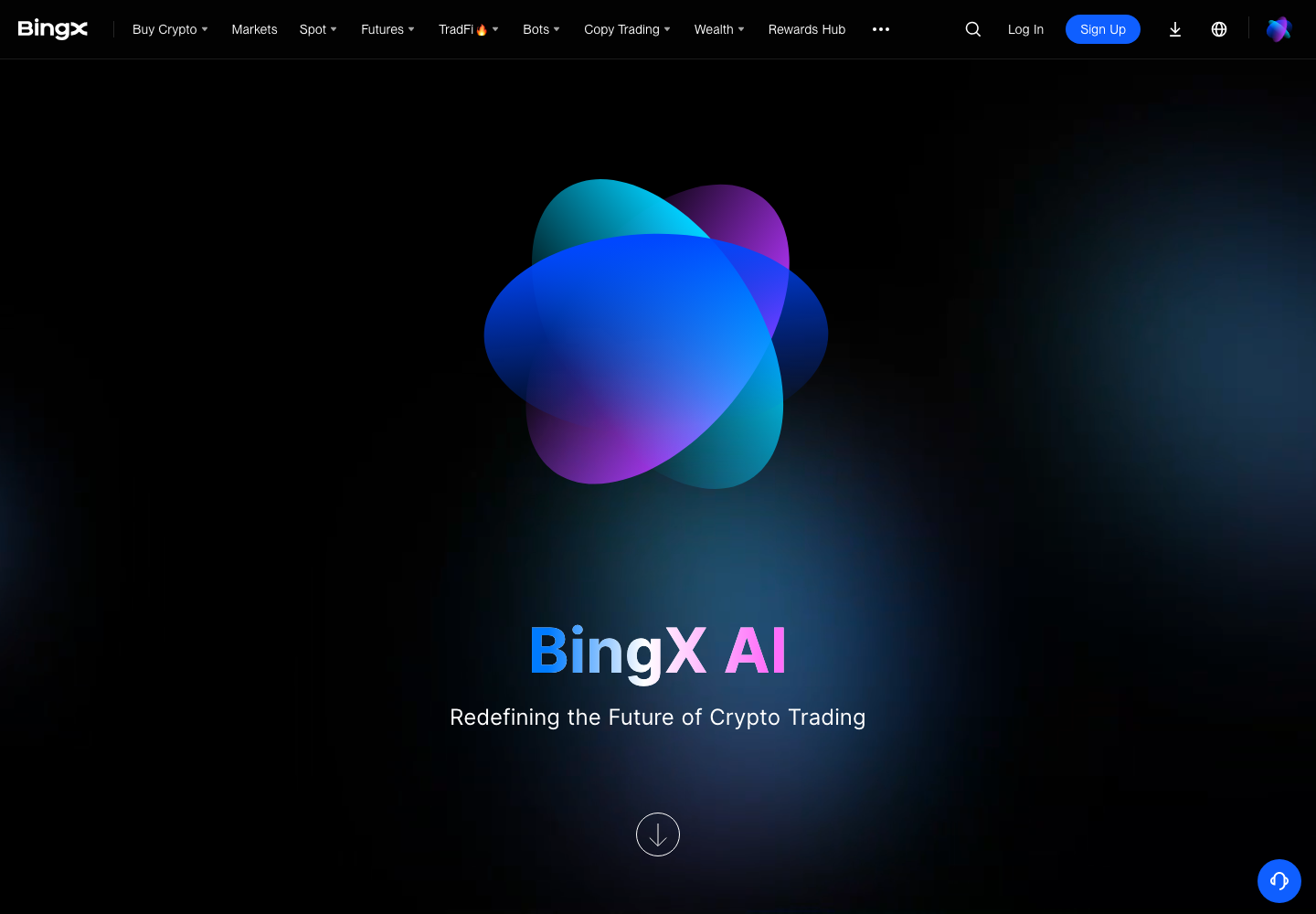 Página de BingX AI en bingx.com con el titular Redefining the Future of Crypto Trading